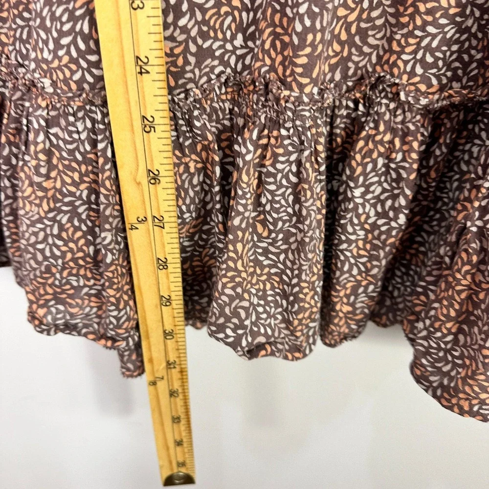Aerie‎ Smocked Sundress S Brown Boho Cottagecore Coquette Ruffle Hem Tie Strap - Picture 3 of 7